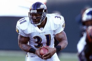 Jamal Lewis of the Baltimore Ravens running the football
